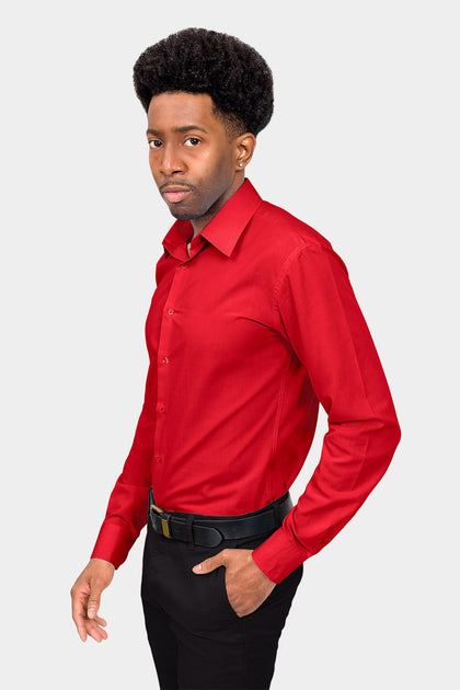 Men's Slim Solid Color Shirt (Red) – G-Style
