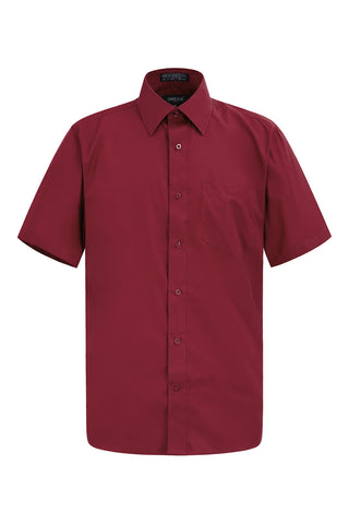 Men's Regular Fit Short Sleeve Solid Color Dress Shirts (Burgundy