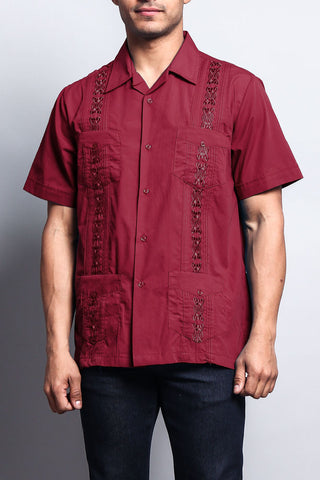 Men's Short Sleeve Cuban Style Guayabera Shirt (Burgundy) – G-Style USA