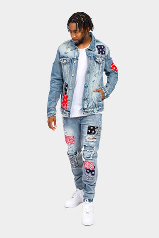 Victorious Bandana Paisley Patch Denim Jacket Indigo / X-Large