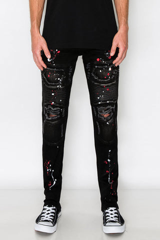 Biker jeans paint splatter sale