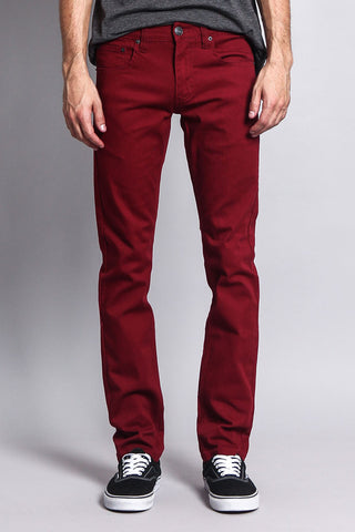 Men's Essential Skinny Fit Colored Jeans (Burgundy)