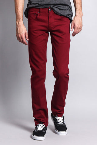 Men's Essential Skinny Fit Colored Jeans (Burgundy)