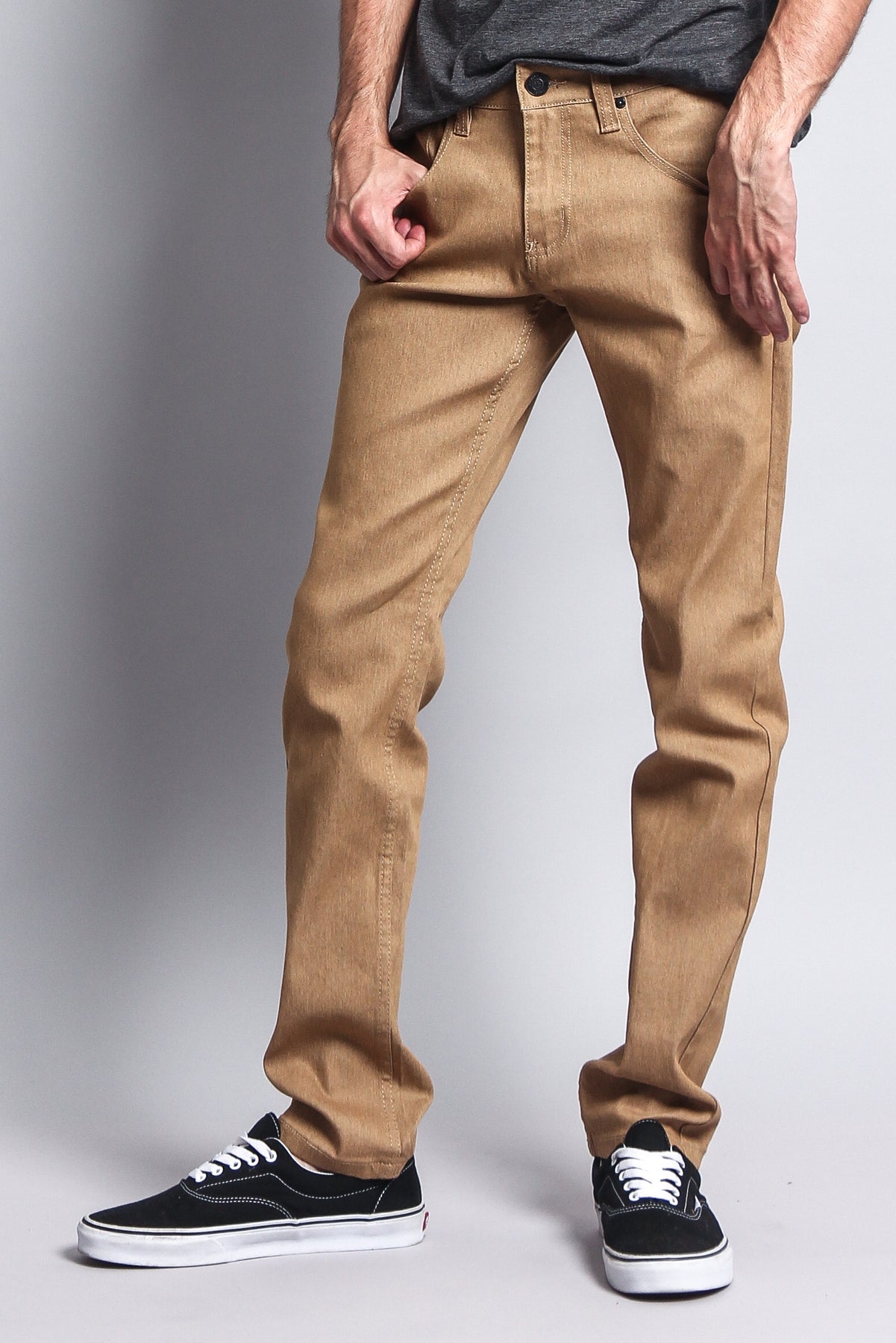 Men's Skinny Fit Raw Denim Jeans (Khaki) – G-Style USA