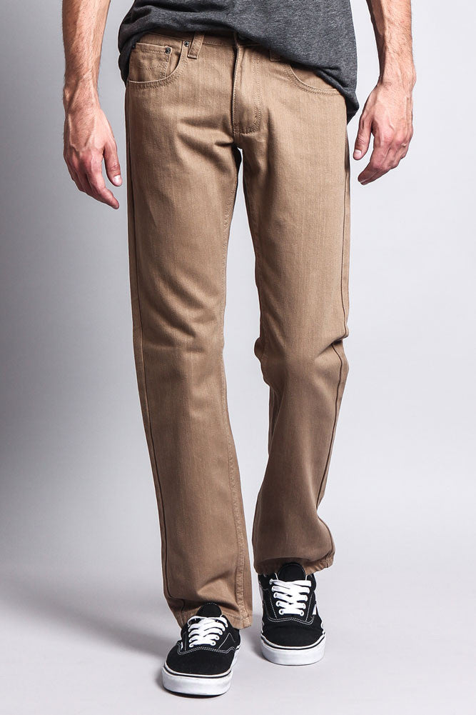Men's Slim Fit Colored Denim Jeans (Dark Khaki) – G-Style USA