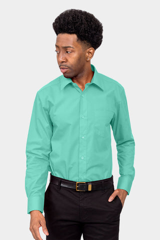 Men'S Basic Solid Color Button Up Dress Shirt (Aqua) – G-Style Usa