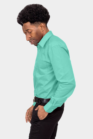 Men'S Basic Solid Color Button Up Dress Shirt (Aqua) – G-Style Usa