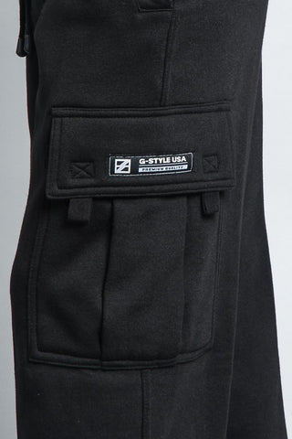 Men s Solid Fleece Heavyweight Cargo Sweat Pants G Style USA