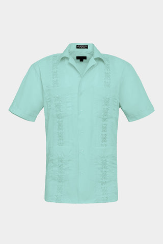 Men's Short Sleeve Cuban Style Guayabera Shirt (Aqua)