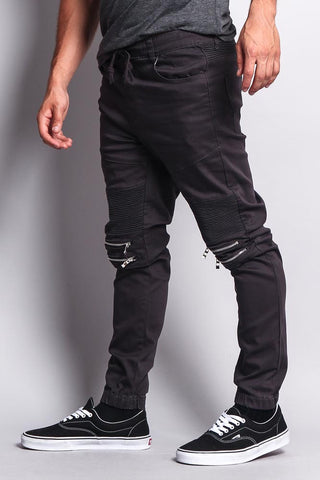 Zipper Knee Biker Twill Jogger Pants#N#– G-Style USA