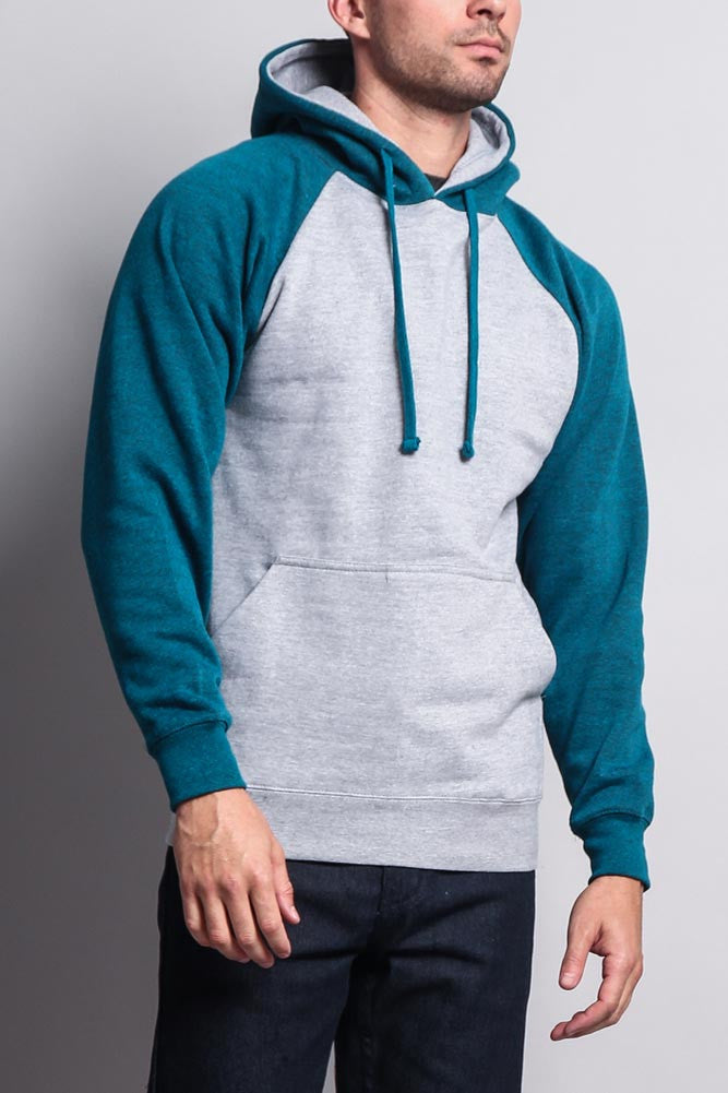 Contrast Color Button-Up Raglan Sleeve Hoodie