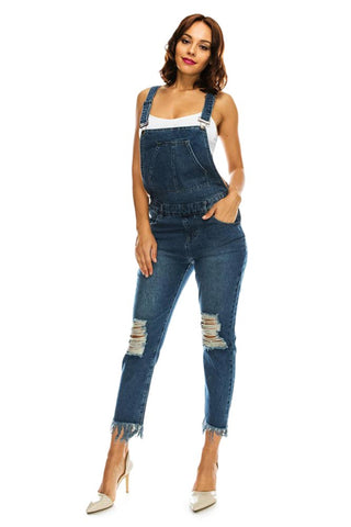 Women's Destroyed and Frayed Hem Denim Overalls – G-Style USA
