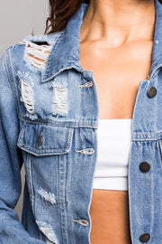 Super Long Distressed Denim Jean Jacket