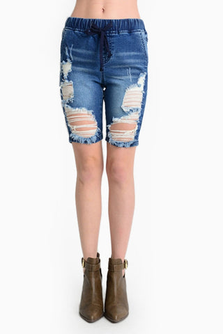 Women s Destroyed Denim Long Shorts RSS381 GStyleUSA G