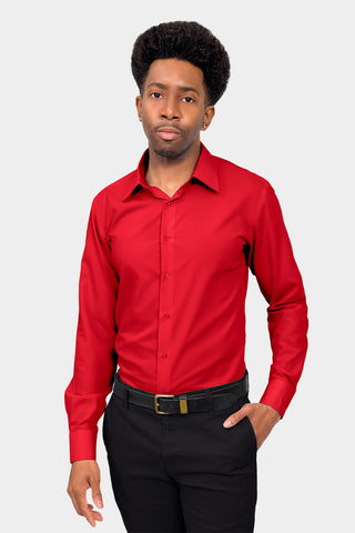 pop Anden klasse Normalisering Men's Slim Fit Solid Color Dress Shirt (Red) – G-Style USA