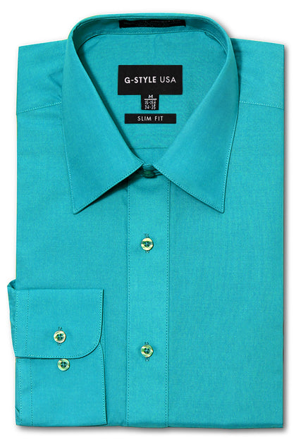 Men's Slim Fit Solid Color Dress Shirt (Turquoise) – G-Style USA