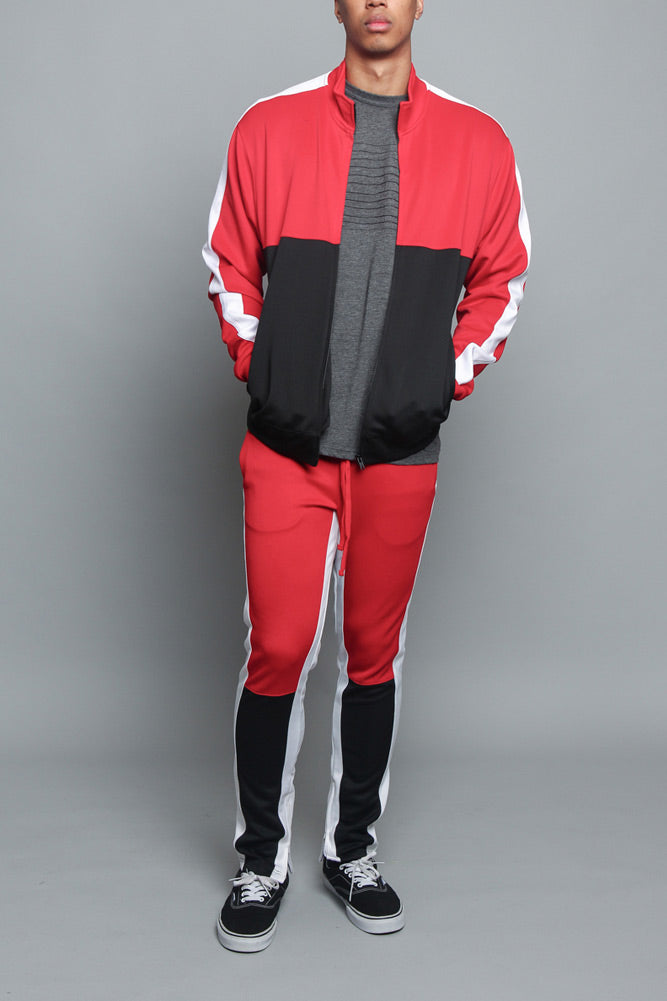 G-Style USA Men's Tri-Colored Track Suit Set – Sports Track Pants & Jacket, S-6XL, Big & Tall, Stretch Fabric