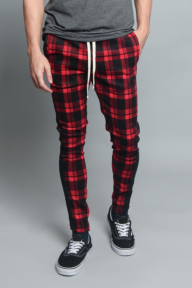 Red plaid top track pants