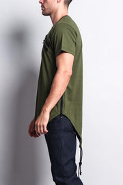 G-Style USA Perforated Faux Suede Long Length Curved Hem T-Shirt w/Side